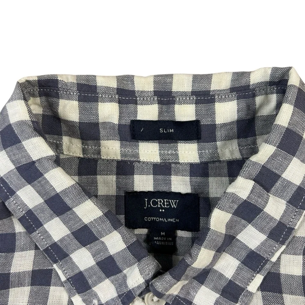J Crew Linen‎ Cotton Blue Plaid Slim Long Sleeve Button Shirt Mens Medium
